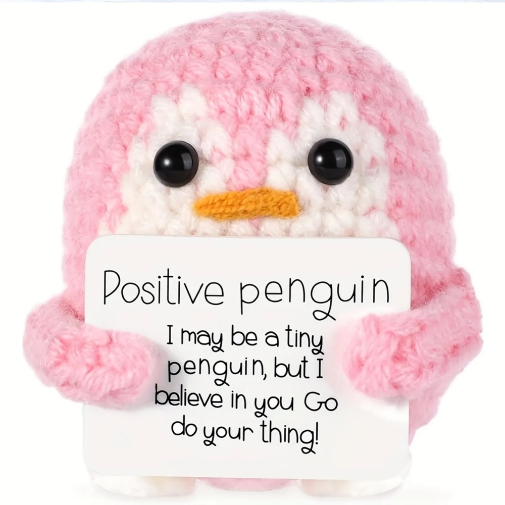 Pink Handmade Crochet Inspirational Penguin Plush, Mini